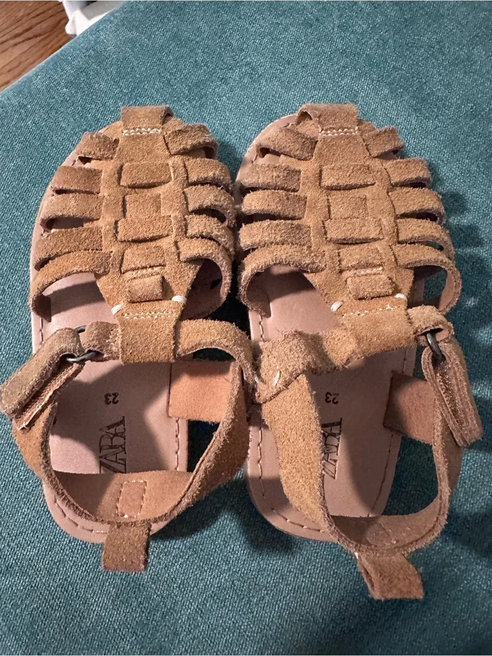 Zara Kids Tan Suede Woven Fisherman Sandals